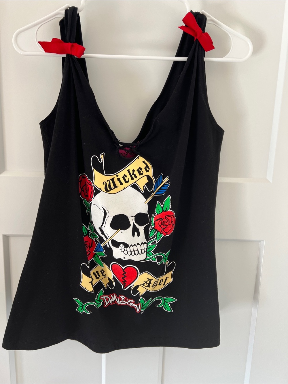 NWT Demi Loon Wicked Skull Slashed Ladder Back Bow Tank Top